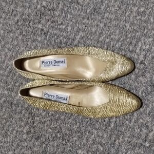 Pierre Dumas size 7 1/2 designer collection vintage gold glitter short heels